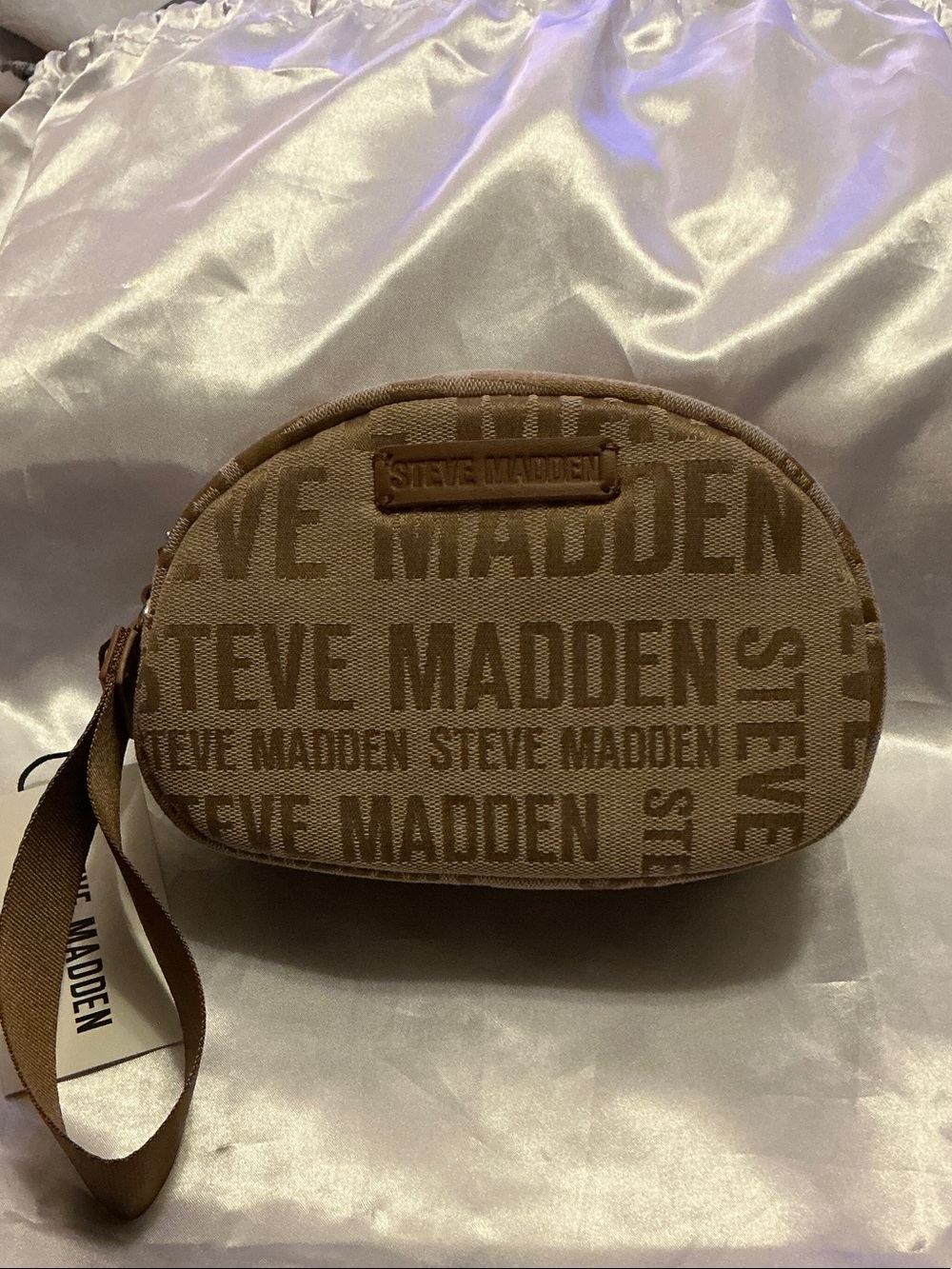 Steve Madden Tan Logo Wristlet/Toiletry Bag